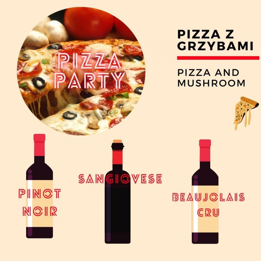 Wino i pizza - z grzybami