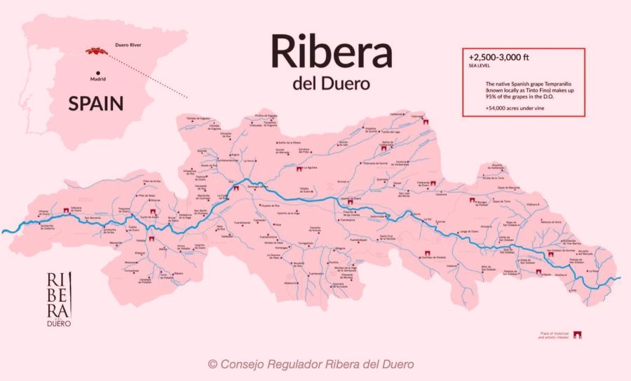 Mapa regionu Ribera del Duero